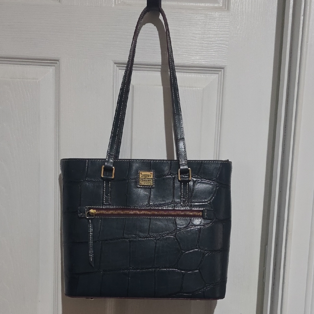 Dooney & Bourke Black‎ Croc-Embossed Shoulder Bag with Gold Hardware